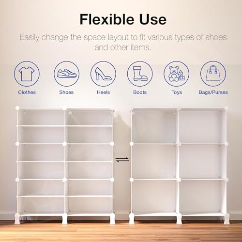 Image of LUVHOMEE Plastic Shoe Rack for Home with Door, 8-Door Shoe Storage Cabinet | 16-Shelfs for 32 Pairs | Waterproof & Portable DIY Shoe Slipper & Chappal Stand for Entryway /Bedroom (White-HT2)