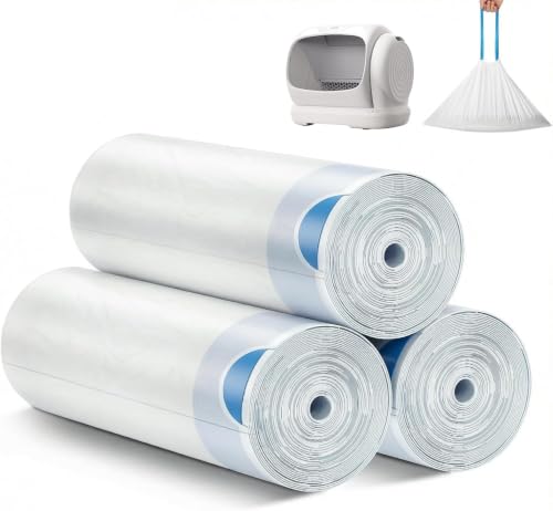 C41 Lot de 3 rouleaux de sacs à litière auto-nettoyants pour chat avec cordons de serrage
