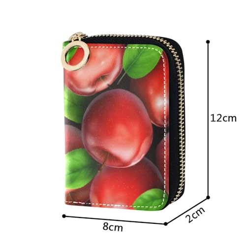 Shiny Red Apples Green Leaves Wallet for Women Zip Around RFID Blocking Credit Card Wallets Cute Scan Proof Zipper Card and Cash Holder3