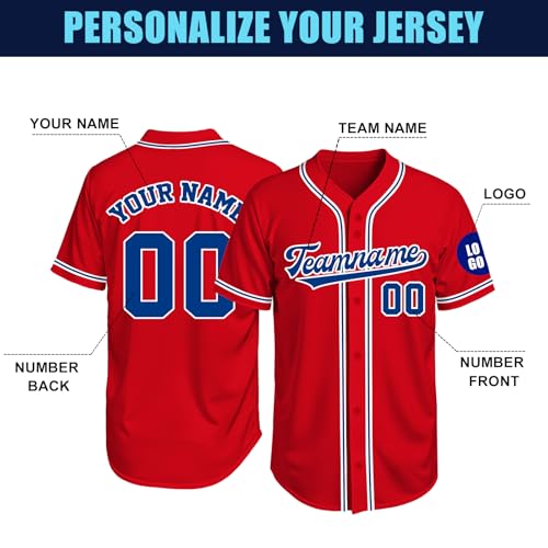 Image of Custom Baseball Jersey Personalized Stitched or Printed Name Number Baseball Shirt Sports Uniform Gifts for Men Women Youth