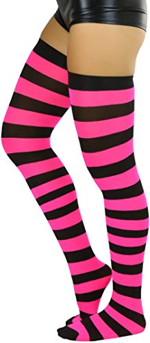 Image of ToBeInStyle Women's Vibrant Horizontal Wide Striped Thigh High Stockings