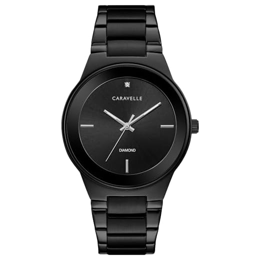 Caravelle by Bulova Men's Modern Quartz Black Ion Plated Stainless Steel Watch, Diamond Accent, Style: 45D108