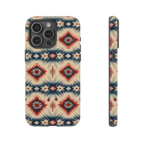 Coque rigide mate iPhone 15 Pro Max motif géométrique natif rouge bleu anti-trace