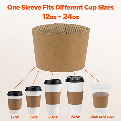 Image of FMP Brands [100 Pack] Kraft Coffee Cup Sleeves Disposable for Hot Drinks, Durable Corrugated Cardboard Cup Sleeves for 12-24 oz Cups, Beverage Insulator and Hand Protection for Hot & Cold Drinks