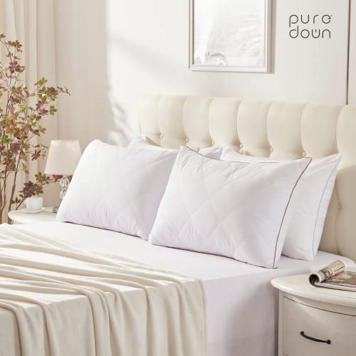 puredown® Goose Feathers and Down Pillow with Diamond Quilting with 100% Cotton Cover, Pack of 2, Standard Size