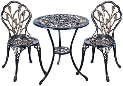 C/G 3 Piece Bistro Set,Outdoor Patio Set,Anti-Rust Cast Aluminum ...