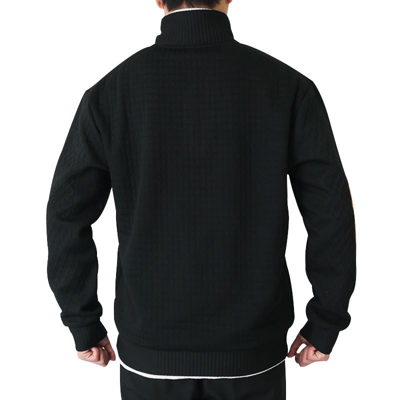 Mens Vintage Sweater Elbow Patches Collar Pullover Quilted Quarter Button Long Sleeve Stand Collar for Casual3