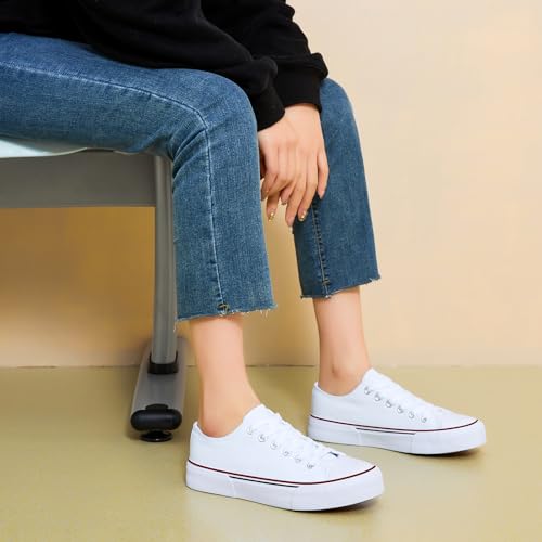 Image of hash bubbie White Sneakers for Women Low Top Canvas Shoes Womens Canvas Sneakers Women's Fashion Sneakers Slip on Casual Tennis Shoes