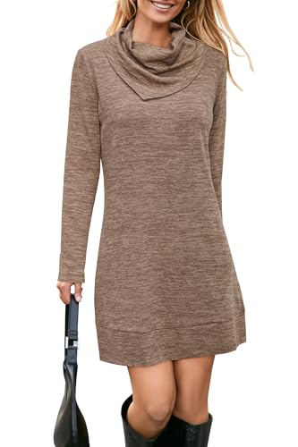 STYLEWORD Strickkleid Damen Herbstkleid Langarm Pulloverkleid Warm Winterkleid Tunika Kleid für Herbst Winter(Braun3197,XXL)