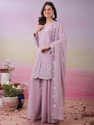 Image of Women's 3 Piece Kurta Pant Dupatta Set | Georgette Fabric Kurta Sets for Woman | Kurti Set for Woman | Elegant Suit Set for Women Georgette Fabric