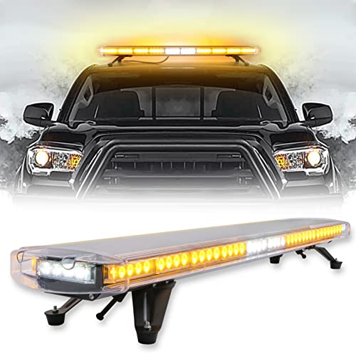 Cumart 47" 88Led Extreme High Intensity Construction Emergency Warning Strobe Light Bar Rooftop Low Profile Law Enforcement Hazard Flashing For Tow Truck Vehicle Amber/White/Amber #TOP2