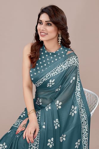 Image of MIRCHI FASHION Saree for Woman Chiffon Batik Printed | Lightweight Daily Wear Women's Office Sari with Blouse Piece (Available in 40 Colours)