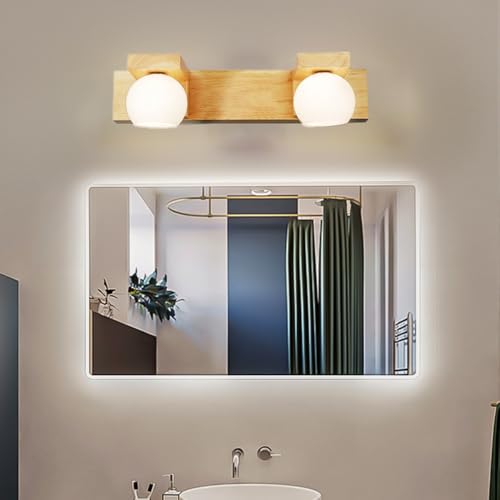XINYASEE Lampade da specchio a G9LED semplice e moderna, impermeabile, antiappannamento, in legno massello, lampada da toeletta, lampade da specchio per bagno e toilette. (2 teste)