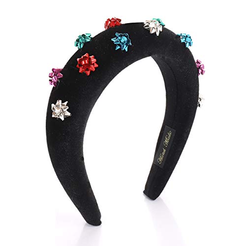 HZEYN Christmas Headband Gift Wrap Padded Headband Xmas Present Bow Velvet Headpiece Hairband (Silver Mixed Bow)