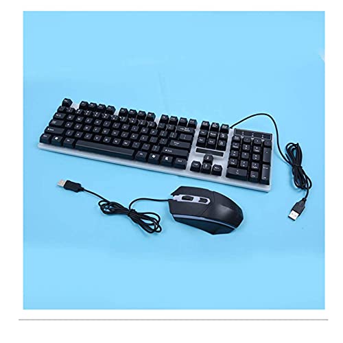 Image of Mechanical Gaming Keyboard and Mouse Set , Rainbow LED, USB Wired Desktop Combo (Black)