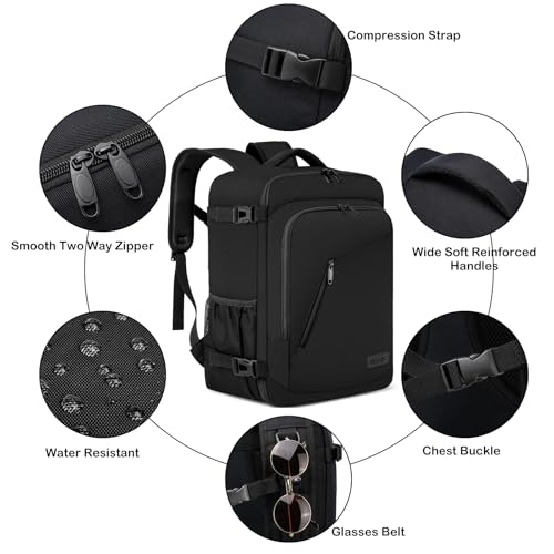 WENIG Ryanair Handgepäck 40x30x20 Handgepäck Rucksack 40x30x25 für Eurowings Klein 24L Reiserucksack für Flugzeug Handgepäck Tasche mit USB Ladeanschluss Reisetasche für Herren Damen,Schwarz 5
