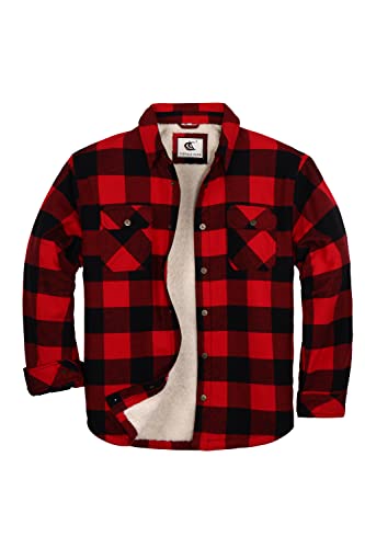 COEVALS CLUB Men's Flannel Jacket Sherpa Lined Quilted Cotton Snap Button Up Long Sleeve Shirts Hooded Coat