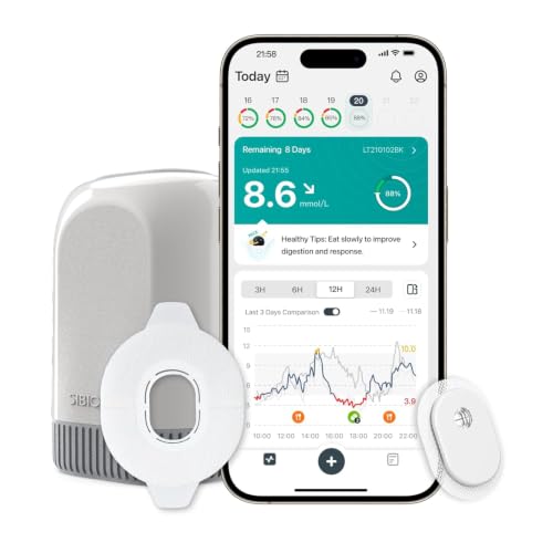 SIBIONICS GS3 CGM Sensor Ponible, 14 días, Alarma de Glucosa e IA para Análisis de Comidas