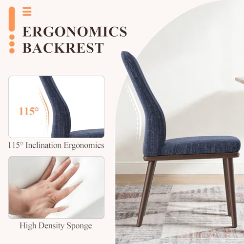 Image of Stylish Dining Chairs Set of 2, Upholstered Parsons Dining Room Chair with Nailhead Trim, Kitchen Room Chair with Thick Cushions and Wood Legs, Modern Contemporary, Blue