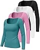 Xaatren 4 Pack Women's Underscrub Shirts Long Sleeve Square Tops Comfort Knit Fitted Layering Undershirts for Nurse(Black, White, Lake Green, Pink,Large) #1