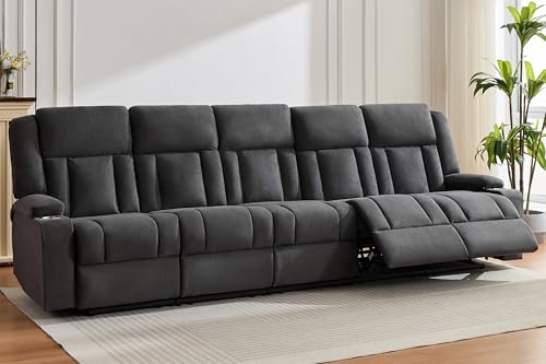 AIWOEN Recliner Sofa with Cup Holders, 5-Seater Fabric Reclining Couch,