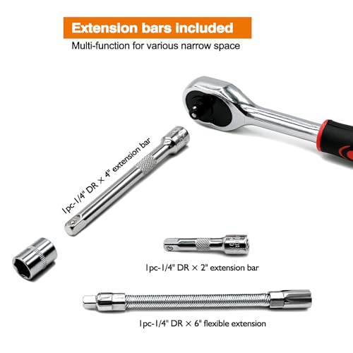 Eidoct 46 Piece 1/4 Inch Drive Socket Set&Tool Sets,Ratchet Wrench Set with 4-14mm Cr-V Sockets,Screwdriver Bits,Extension Bars for Household Car Bike Repair, DIY and Repair 6 Eidoct 46 Piece 1/4 Inch Drive Socket Set&Tool Sets,Ratchet Wrench Set with 4-14mm Cr-V Sockets,Screwdriver Bits,Extension Bars for Household Car Bike Repair, DIY and Repair - Image 6