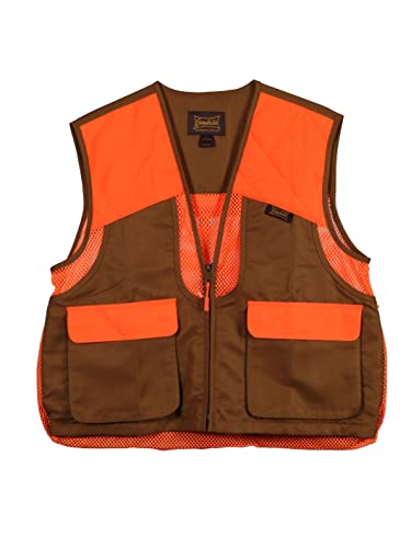 Gamehide Mens Quail Hunting Vest Upland Front Loading With Mesh Back Orange Blocking (Marsh Brown/Orange, Medium)