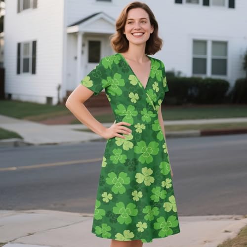 Image of Women's Summer Formal Dresses Short Sleeve Wrap V Neck Dresses Bridesmaid Wedding Guest Dress with Pockets