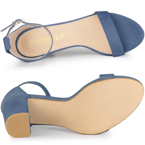 Allegra K Allegra K Women's Buckle Ankle Strap High Chunky Heels Haze Blue Sandals 8.5 M US