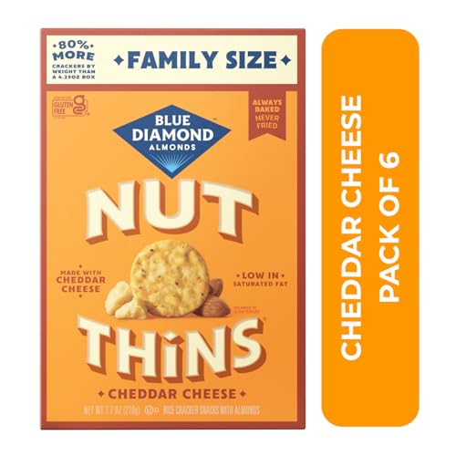 Image of Blue Diamond Almonds Nut-Thins Gluten Free Cracker Crisps, Cheddar Cheese, Family Size, 7.7 oz (Pack of 6)