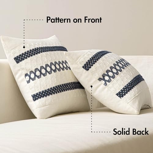 Image of MIULEE Set of 2 Navy Blue Boho Decorative Lumbar Pillow Covers 12x20 Inch | Farmhouse Couch Throw Pillows Modern Cotton Cushion Covers Macrame Woven Spring Decor for Bed Sofa Chair