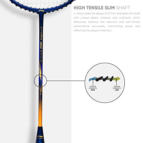 Image of Li-Ning G - Force Superlite Carbon Fibre Badminton Racket with Full Racket Cover | Head-Heavy, Lightweight Power Racket for Attack-Focused Players | 78 Grams | Maximum String Tension - 30lbs