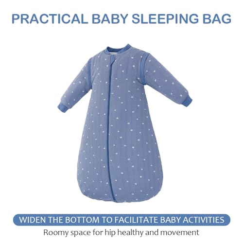 Image of Baby Sleep Sack, TOG 2.5 Winter Wearable Blanket, Removable Long Sleeves Baby Sleeping Bag for Infants and Toddlers, Super Soft Warm Comfortable Sleeping Sack, Blue White Stripes, 6-18M