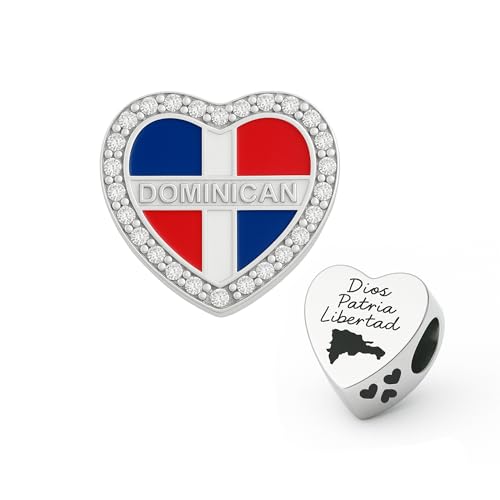 Dominican Heart Map and Round Charm, Dominican Republic Gift Charm, Sterling Silver, Gift For Wife, Women, Friends, Family, Compatible To Pandora
