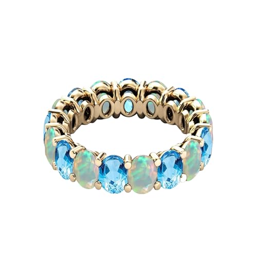 Sky Blue Topaz Eternity Band For Women 14k Gold Plated Fire Opal Engagement Ring Rose Gold Eternity Bands for Women Anniversary For Her