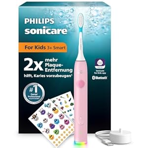 Philips Sonicare for Kids Smart elektrische Zahnbürste - Schallzahnbürste mit App, für Kinder 3+, 2 sanfte Putzprogramme, 2-Minuten-Timer, 2 Bürstenköpfe (Standard + Mini), Pink, Modell HX6600/11
