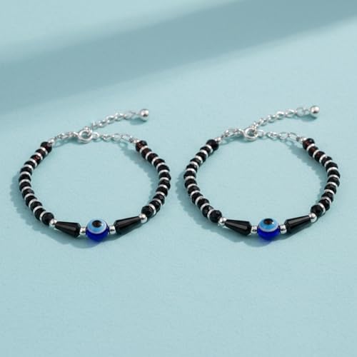 Image of Parnika (Formerly MJ 925 Traditional Silver & Black Crystals Baby Nazariya Kids Silver Bracelet in Pure 92.5 Sterling Silver for Kids - One pair