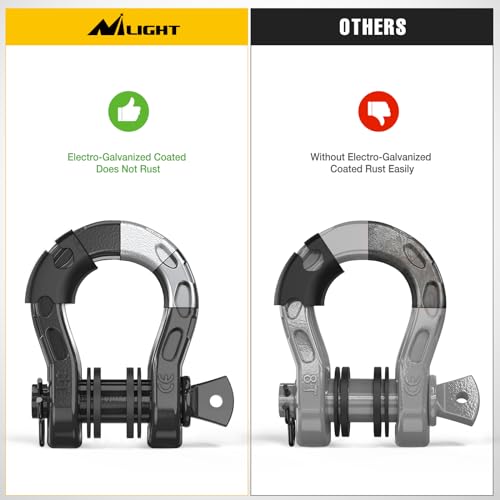 Image of Nilight 2 Pack 3 /4 inch Mega D-Ring Shackle with 7 /8 inch Screw Pin 68,000LBS Break Strength, Heavy Duty Off Road Recovery Shackle for Use with Tow Strap, Winch, Off-Road Jeep Truck Vehicle