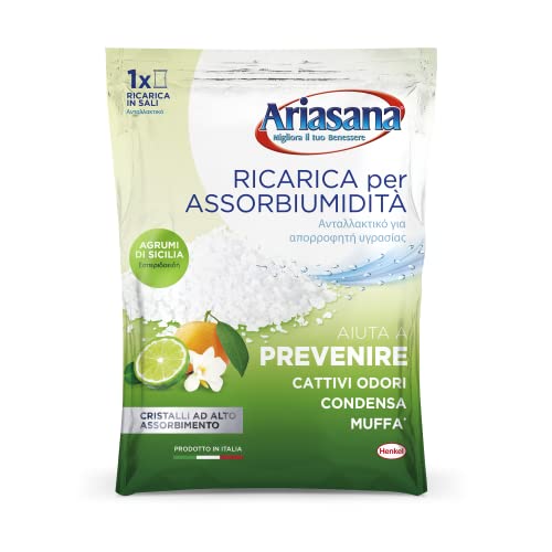 Ariasana Ricarica in Sali Assorbiumidità Fragranza Agrumi 1 Busta da 450 Grammi Assorbono Efficacemente l'Eccesso di Umidità