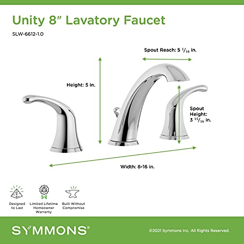 Symmons Slw-6612-1.0 Unity Widespread 2-Handle Bathroom Faucet With Drain Assembly In Polished Chrome (1.0 Gpm) #TOP6