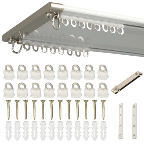 Glide Curtain Track,Double Curtain Track Ceiling Mount Rod Kit,Silent Heavy Aluminum Duty Curtains Rails Tracks System,for Drapes Living Room Bedroom Room Divider (2m)