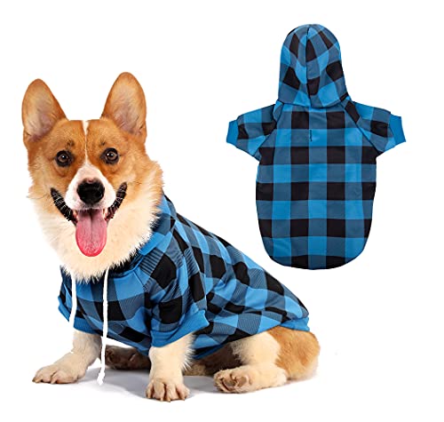 Hozz Blue Plaid Dog Sweatshirt Fashion Dog Hoodie Clothes Blue S