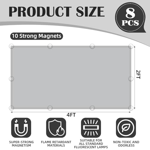 Image of ANGSYLTH 8 Pcs Fluorescent Light Covers - 4 x 2 Feet Covers for Ceiling Lights, 8 x 10 Magnetic Light Filters for Classroom, Office, Hospitals (Light Gray-2)