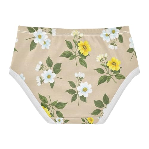 Kids Underwear Girls, White Floral Yellow Toddler Girl Panties, Cotton Girls Underwear, 2T–8 Years2