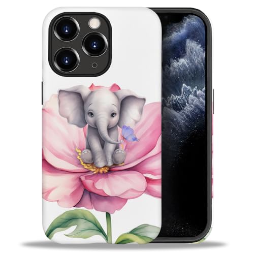 yicomon Compatible with iPhone 11 Pro Max Case，Elephant On Pink Flowers Pattern Print Phone Case Durable Fashion Funny Liquid Silicone Case Soft Anti-Scratch Shockproof Protective Cover