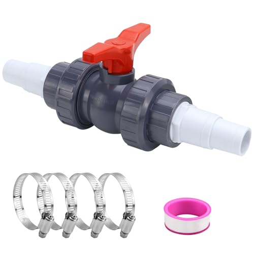 HZOUHONG PVC Kugelhahn 50mm Pool Absperrventil PVC Kugelventil mit Schlauchverbinder Absperrhahn für Pool 1 1/2 Zoll mit 2 Schlauchtülle 32-38mm für Rohrentleerer Schwimmbad PVC-Rohr
