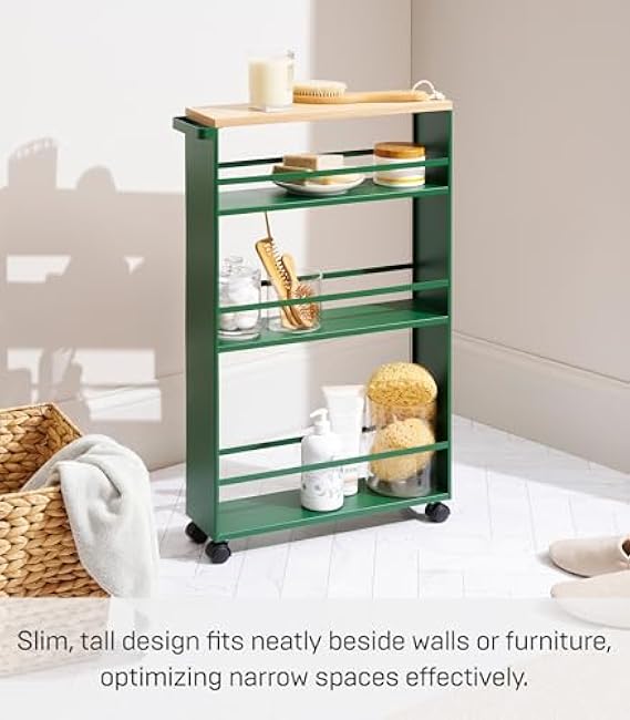YAMAZAKI Home Slim Rolling Storage Cart ¨C Narrow Kitchen Storage Cabinet with Handle, Slim Storage Cart with Wheels, Easy Assembly-7AIkAnNN