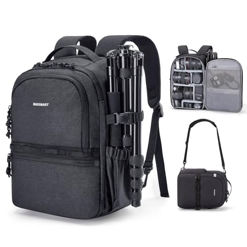 bagsmart Kamerarucksack,DSLR SLR Klein Kameratasche für Fotografen Kompatibel,Schultergurt 2-in-1 Reiserucksack Passend für 12.9" iPad,für Sony,Canon,Nikon