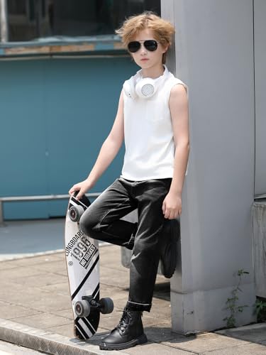 Haloumoning Boys 5-Pocket Bootcut Jeans Kids Vintage Elastic Straight Leg Denim Pants 5-14 Years2