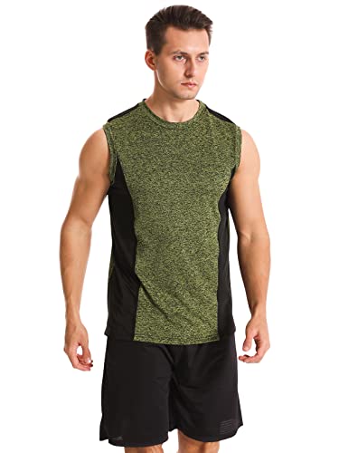 Vislivin Men's 4 Pack Tank Tops Sleeveless Workout Quick Dry Shirts Gym Muscle Shirts Athletic Bodybuilding Tee Gray/Blue/Yellow/Db M #TOP1